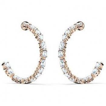 Swarovski Pendientes de aro Tennis Deluxe Mixed, blanco, baño tono oro rosa