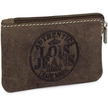 Lois - 12302 Cartera Monedero Billetero Tarjetero Unisex de Piel Genuina con Cremallera y Llavero Interior con Anilla. 2 Compartimentos Exteriores, Color Marron Oscuro