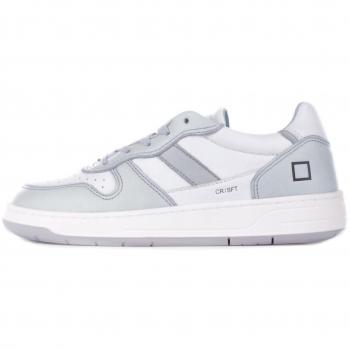 D.A.T.E. Women's Soft Leather Multicolor Sneakers with Logo Detail - White and Light Blue Court 2.0, Size 3 UK