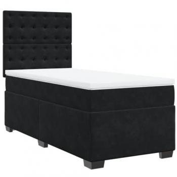 Cama box spring con colchón terciopelo negro 80x200 cm