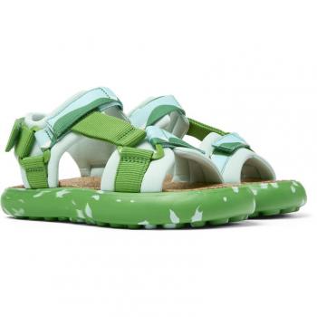 Sandalias Planas para Mujer Camper Pelotas Flota - Tejido Algodón Verde y Blanco, Talla 40