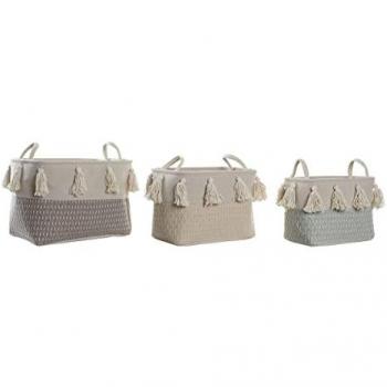 Juego de Cestas DKD Home Decor Poliéster con Flecos (40 x 30 x 30 cm)