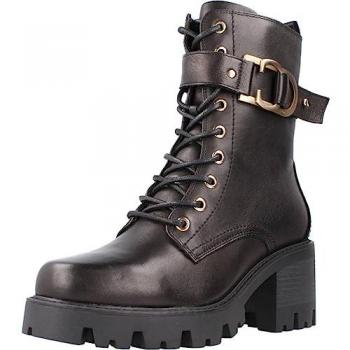 Botines de Mujer Carmela 161075C de Piel Negra con Tacón de 7cm, Cordones y Cremallera