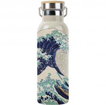 Botella metálica con asa Hokusai Kokonote beige y azul