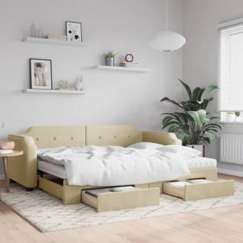 Sofá cama nido con cajones en tela color crema 80x200 cm