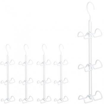 Set de 5 Perchas para Bolsos con 6 Ganchos Ahorra Espacio, Colgador de Accesorios Metálico Blanco