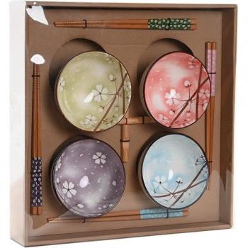 Set de sushi DKD Home Decor 34 x 34 x 6,5 cm Árbol Multicolor Gres Oriental (12 Unidades)