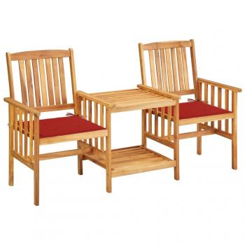 Acacia Wood Patio Chairs with Cushions and Tea Table