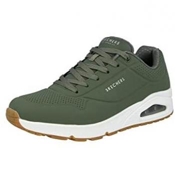 Zapatillas deportivas Skechers Uno Stand On Air para hombre, color verde oscuro y blanco, talla 44 EU, con diseño plano, cordones y estilo casual