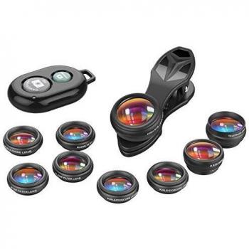 APEXEL11in1 Kit de lentes móviles Lente gran angular y macro+ojo de pez+ teleobjetivo+caleidoscopio/CPL/Flujo/Radial/Filtro de estrella+obturador para iPhone y la mayoría de los teléfonos inteligente
