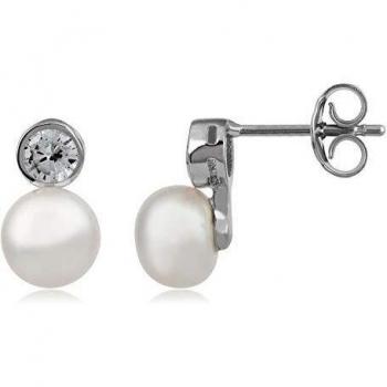 Córdoba Jewels | Pendientes en plata de ley 925 con perla y zirconita con diseño Perla Chatón Silver