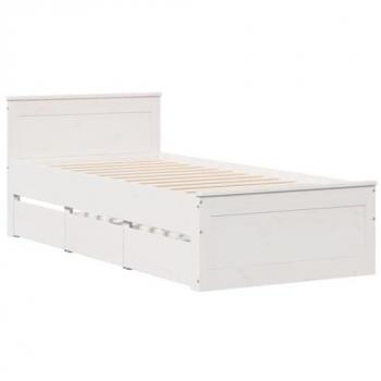 Cama individual sin colchón y cabecero de madera maciza de pino blanca 90x190 cm