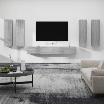 Juego de muebles de puerta de TV de madera multicapa gris Sonoma de 6 piezas