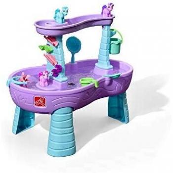 Mesa de Agua y Arena Step2 Lluvia Mágica de Unicornios con 13 Accesorios - Juegos de Agua para Niños, Violeta y Azul