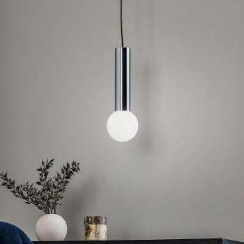 Plafón de baño Mist, lámpara colgante IP44, cristal blanco opal, acero cromado, 1 bombilla, diámetro 30 cm