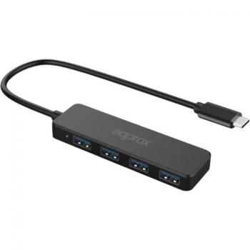 Approx APPC54 Hub USB-C a 4 Puertos USB-A 3.1 Gen 1 (USB 3.0) con Velocidad de Transferencia hasta 5 Gbps, Cable Integrado de 27 cm, Color