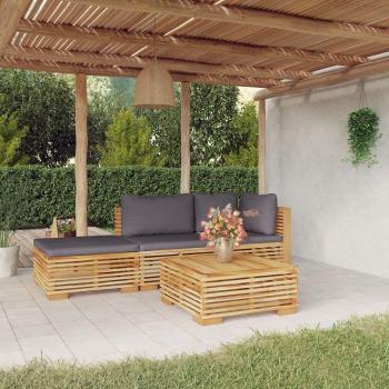 vidaXL 4-Piece Solid Teak Wood Garden Lounge Set with Cushions