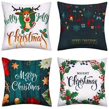 pendali Juego de 4 Navidad Fundas de Cojín, Funda de Almohada Lino de Algodón Navidad, Fundas de Almohada de Navidad para Sofá, Dormitorio, Funda de Cojines Navidad Decorativa, 45x45cm