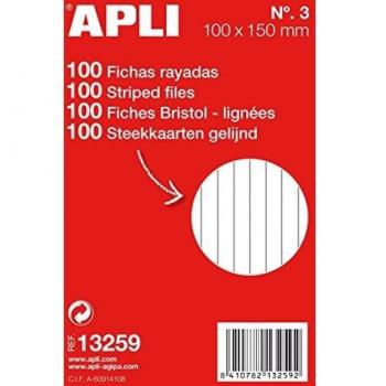 Apli 13259 Fichas Rayadas Nº3, 100 X 150 Mm X 100U