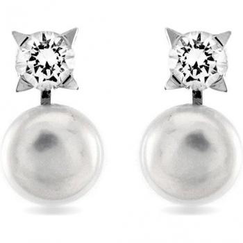 Pendientes Luxenter Essential de Plata de Ley con Perla Blanca y Baño de Rodio