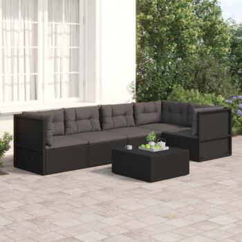 5-Piece Black Poly Rattan Garden Lounge Set with Cushions