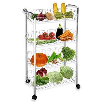 Carrito Verdulero Confortime de Metal Cromo 4 Pisos 84cm - Almacenamiento Fresco, Diseño Práctico y Espacioso, Organización Eficiente