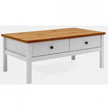 Mesa de Centro Bergen Roble 100 x 40 x 55 cm con 2 cajones, acabado blanco y madera