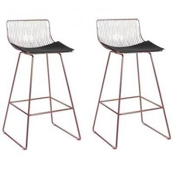 Conjunto de 2 Sillas de Bar Altas de Metal Rosa Dorado con Asiento de Piel Sintética Fredonia