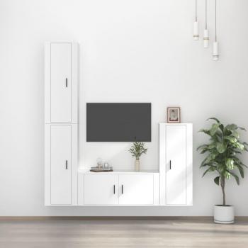 Set de muebles para TV 4 piezas madera contrachapada blanca Vidaxl