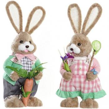Figura Decorativa DKD Home Decor 25 x 23 x 66 cm Rosa Marrón Conejo Verde (2 Unidades)