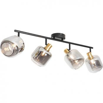Foco de techo moderno negro con dorado y cristal ahumado 4 luces - Zuzanna