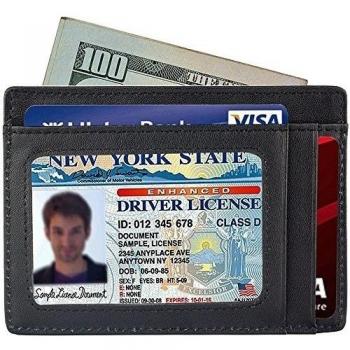 Magicmoon Cartera de Cuero Billetera Delgado RFID bolsillo frontal Billetera minimalista asegurado Identificación Tarjetas Crédito Poseedor para Hombre