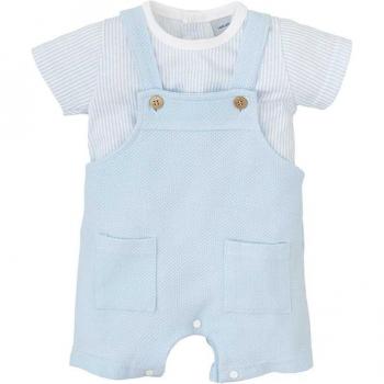 Conjunto de bebé niño: camiseta de rayas y peto celeste con bolsillos