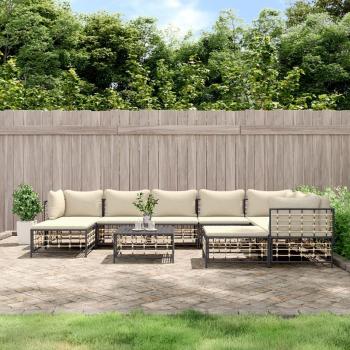vidaXL 10-Piece Anthracite Poly Rattan Garden Lounge Set with Cushions