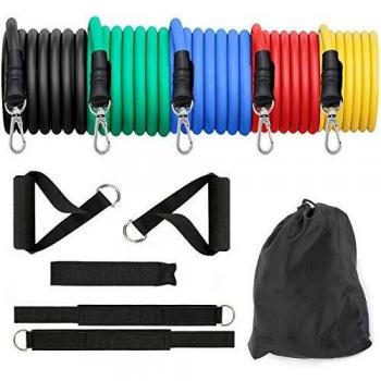 OUNDEAL Gomas Elasticas Musculacion, Gomas Elasticas Fitness con 5 Tubos de Látex, Bandas Elasticas Fitness, Bandas Elasticas Musculacion para Entrenamiento, Fitness, Culturismo
