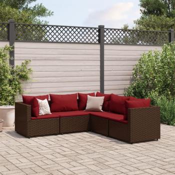 5 Piece Brown Poly Rattan Garden Lounge Set with Cushions
