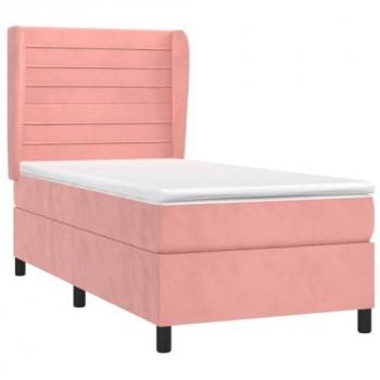 Cama box spring con colchón terciopelo rosa 90x200 cm