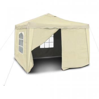 Gazebo Bahama II, gazebo plegable de 3 x 3 m, con paredes laterales de color beige, material de 200D Oxford, incl. bolsillo