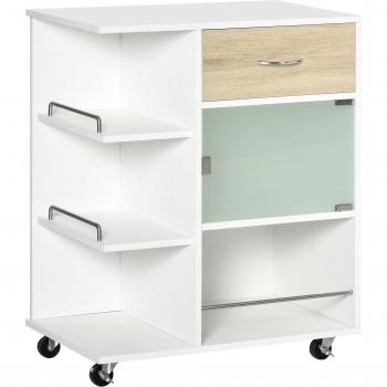 Carrito de Cocina Verdulero con 1 Cajón Puerta de Vidrio y Estantes - Natural