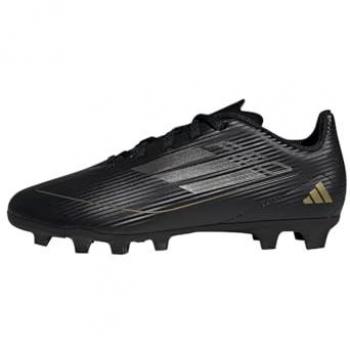Botas de fútbol adidas F50 Club, tipo flexible ground, características: diseño en color negro con detalles en acero y oro, adecuado para niños, talla 30.5 EU