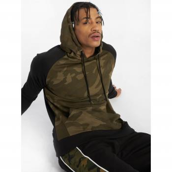Urban Classics Camo Contrast Raglan Hoodie - Olive Camo/Black