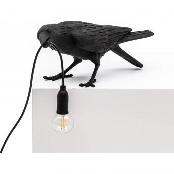Lámpara de mesa LED lúdica Bird Lamp, negra, diseño en resina
