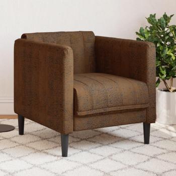 Sillón de tela marrón Suede Vidaxl con estructura de madera, tapizado en suede suave, diseño contemporáneo, cojines acolchados para mayor comodidad y patas de madera resistentes