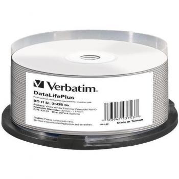 Discos Blu-ray BD-R Verbatim DataLifePlus 25 GB 6x - 25 piezas imprimibles térmicamente en caja de pastel
