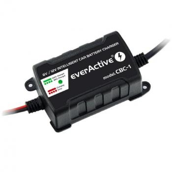 Cargador automático de baterías 6V/12V EverActive CBC-1 - Compatible con VRLA, AGM, SLA, GEL y ácido plomo