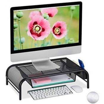 Soporte para Monitor Relaxdays con Estante y Compartimentos Laterales, Acero Negro, 15 x 51 x 29,5 cm