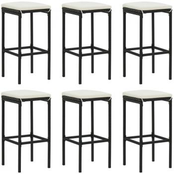 Taburetes de cocina con cojines 6 uds ratán sintético negro