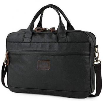 Lois - maletín Cartera portadocumentos para portátil de 15 Pulgadas Lona Denim/Piel rígido Robusto y Interior Acolchado para portátil Calidad y diseño 307840, Negro