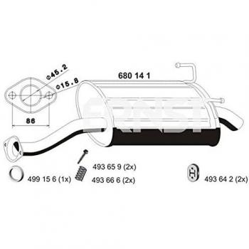 Silenciador trasero ERNST 680141 para HONDA CIVIC 7 Hatchback