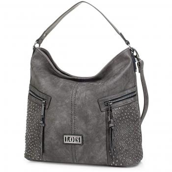 Lois - 94670 Bolso de Mujer Bandolera Tipo Hobo Ajustable. Cierre con Cremallera. Bolsillos Laterales y detrás. Piel sintética Polipiel, Color Gris